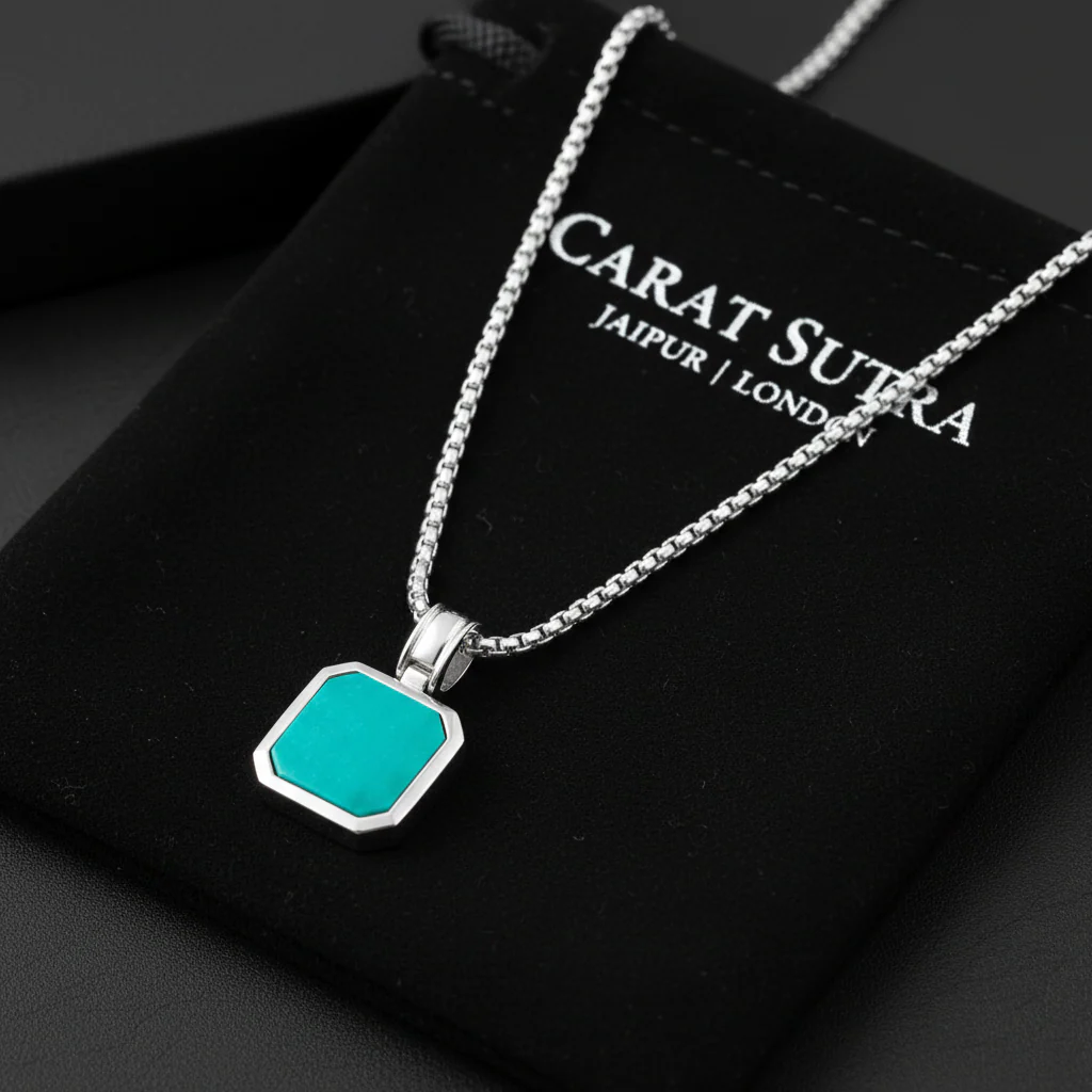 Simple Designed Silver Pendant in Natural Turquoise, 925 Sterling Silver Pendant | With Certificate of Authenticity and 925 Hallmark - Image 5