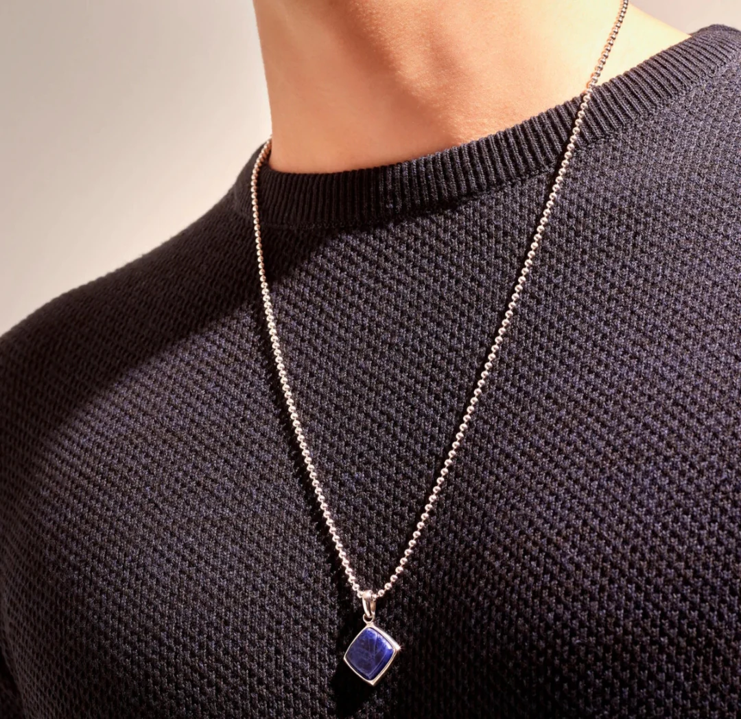 RARE PRINCE by CARAT SUTRA | Unique Designed Silver Pendant in Natural Sodalite for Men, 925 Sterling Silver Pendant | Men's Jewelry | With Certificate of Authenticity and 925 Hallmark