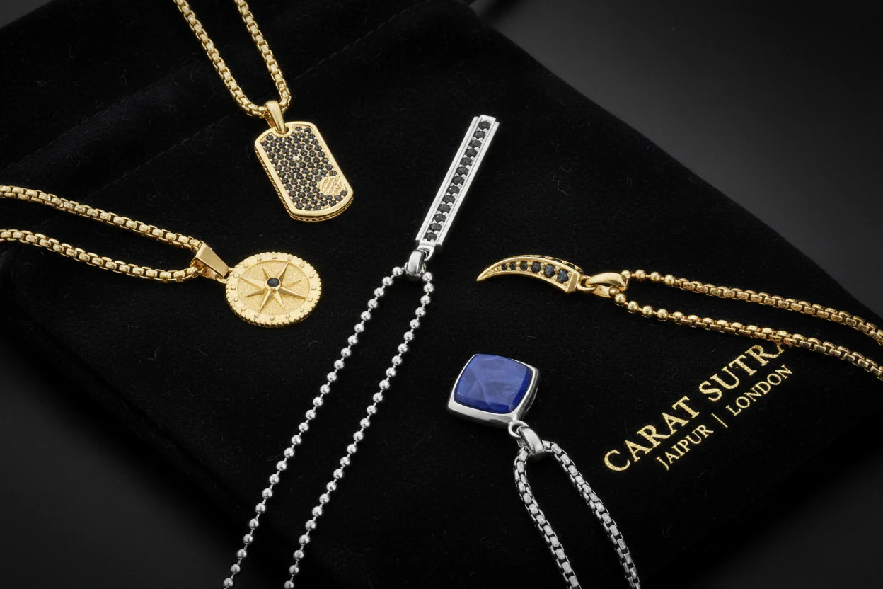 RARE PRINCE by CARAT SUTRA | Unique Designed Silver Pendant in Natural Sodalite for Men, 925 Sterling Silver Pendant | Men's Jewelry | With Certificate of Authenticity and 925 Hallmark - Image 2