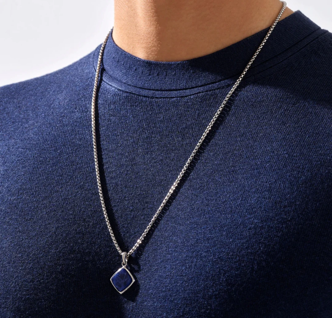 RARE PRINCE by CARAT SUTRA | Unique Designed Silver Pendant in Natural Sodalite for Men, 925 Sterling Silver Pendant | Men's Jewelry | With Certificate of Authenticity and 925 Hallmark - Image 3