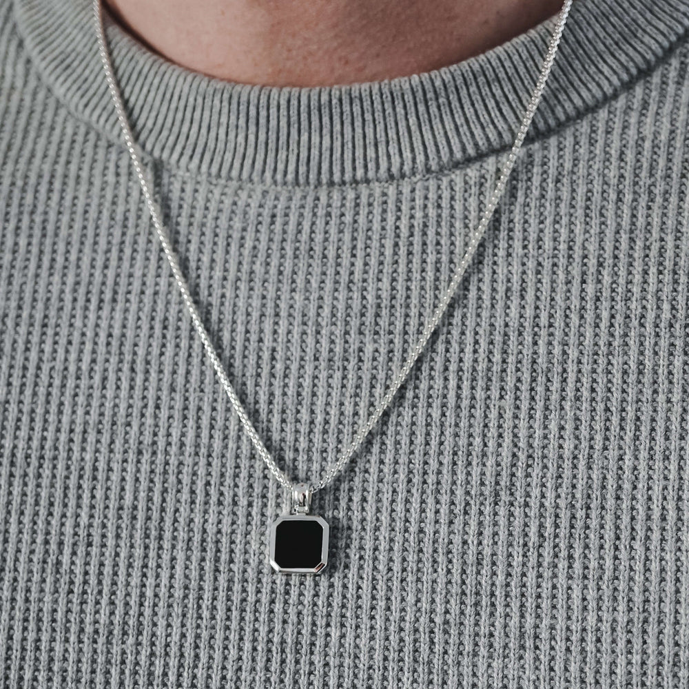 RARE PRINCE by CARAT SUTRA | Unique Designed Silver Pendant in Natural Black Onyx for Men, 925 Sterling Silver Pendant | Men's Jewelry | With Certificate of Authenticity and 925 Hallmark