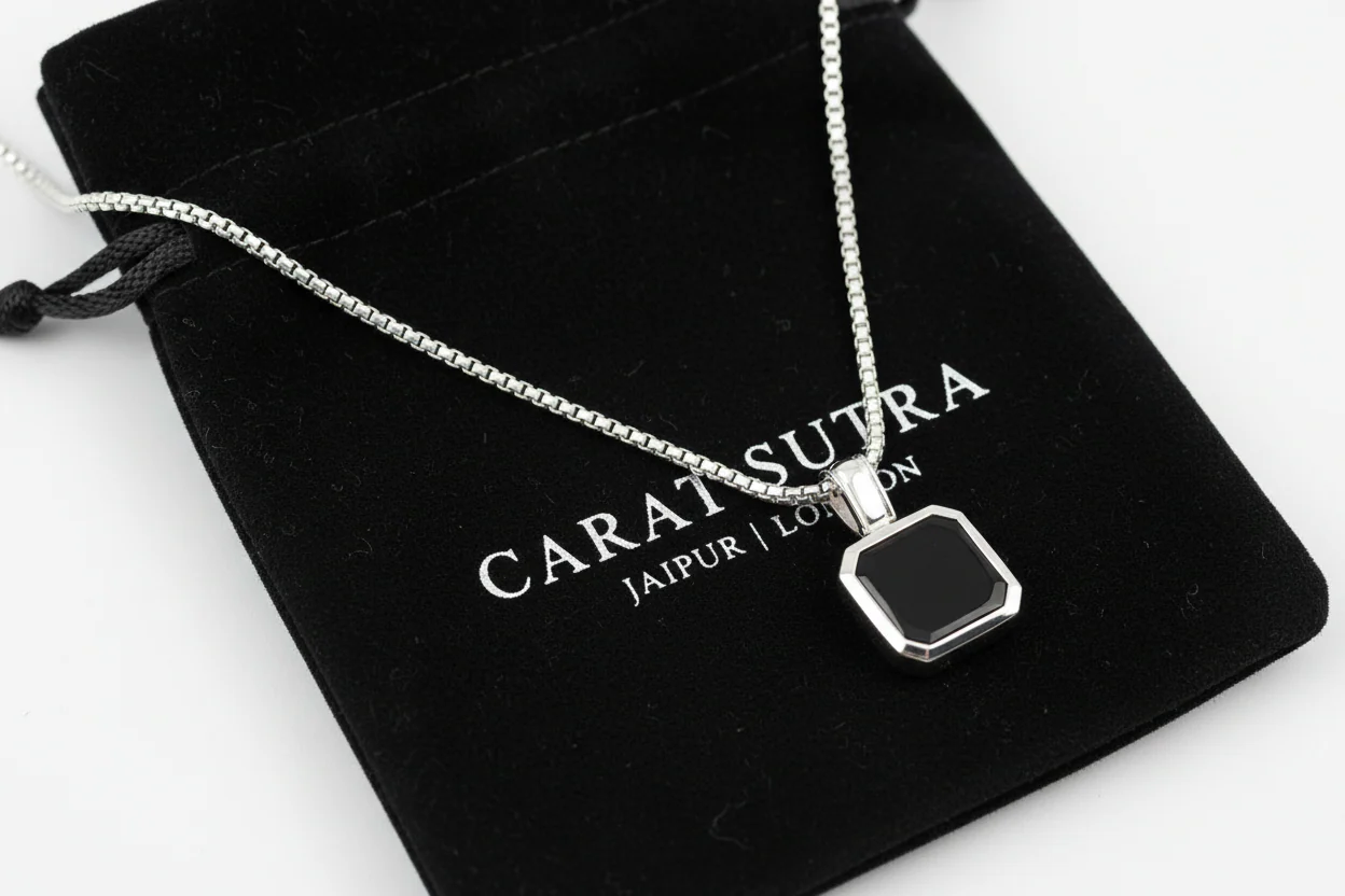 RARE PRINCE by CARAT SUTRA | Unique Designed Silver Pendant in Natural Black Onyx for Men, 925 Sterling Silver Pendant | Men's Jewelry | With Certificate of Authenticity and 925 Hallmark - Image 4