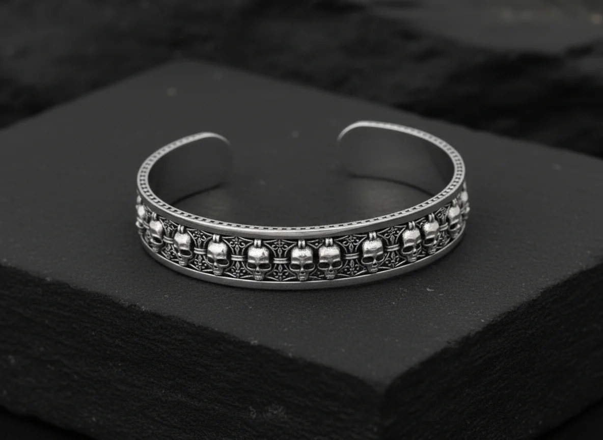 RARE PRINCE by CARAT SUTRA | Unique Adjustable Designed Skull Cuff | Bracelet for Men | Biker Bracelet for Men | 925 Sterling Silver Bracelet | Men's Jewelry | With Certificate of Authenticity and 925 Hallmark