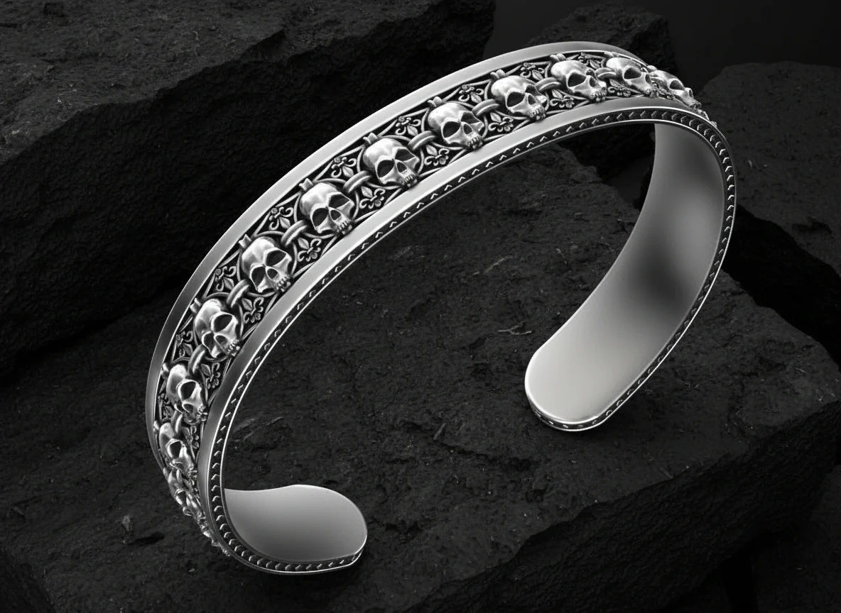 RARE PRINCE by CARAT SUTRA | Unique Adjustable Designed Skull Cuff | Bracelet for Men | Biker Bracelet for Men | 925 Sterling Silver Bracelet | Men's Jewelry | With Certificate of Authenticity and 925 Hallmark - Image 2