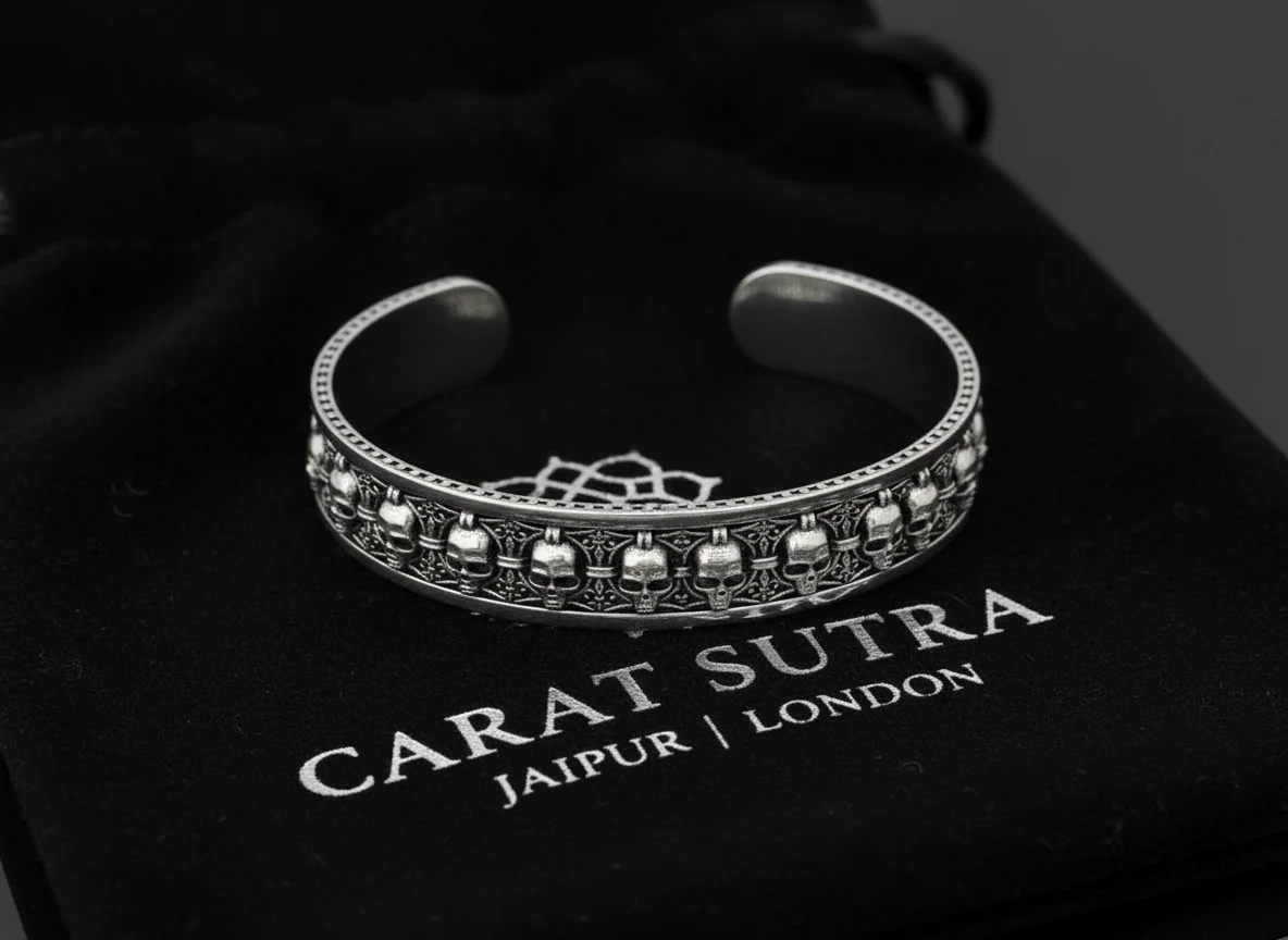 RARE PRINCE by CARAT SUTRA | Unique Adjustable Designed Skull Cuff | Bracelet for Men | Biker Bracelet for Men | 925 Sterling Silver Bracelet | Men's Jewelry | With Certificate of Authenticity and 925 Hallmark - Image 3