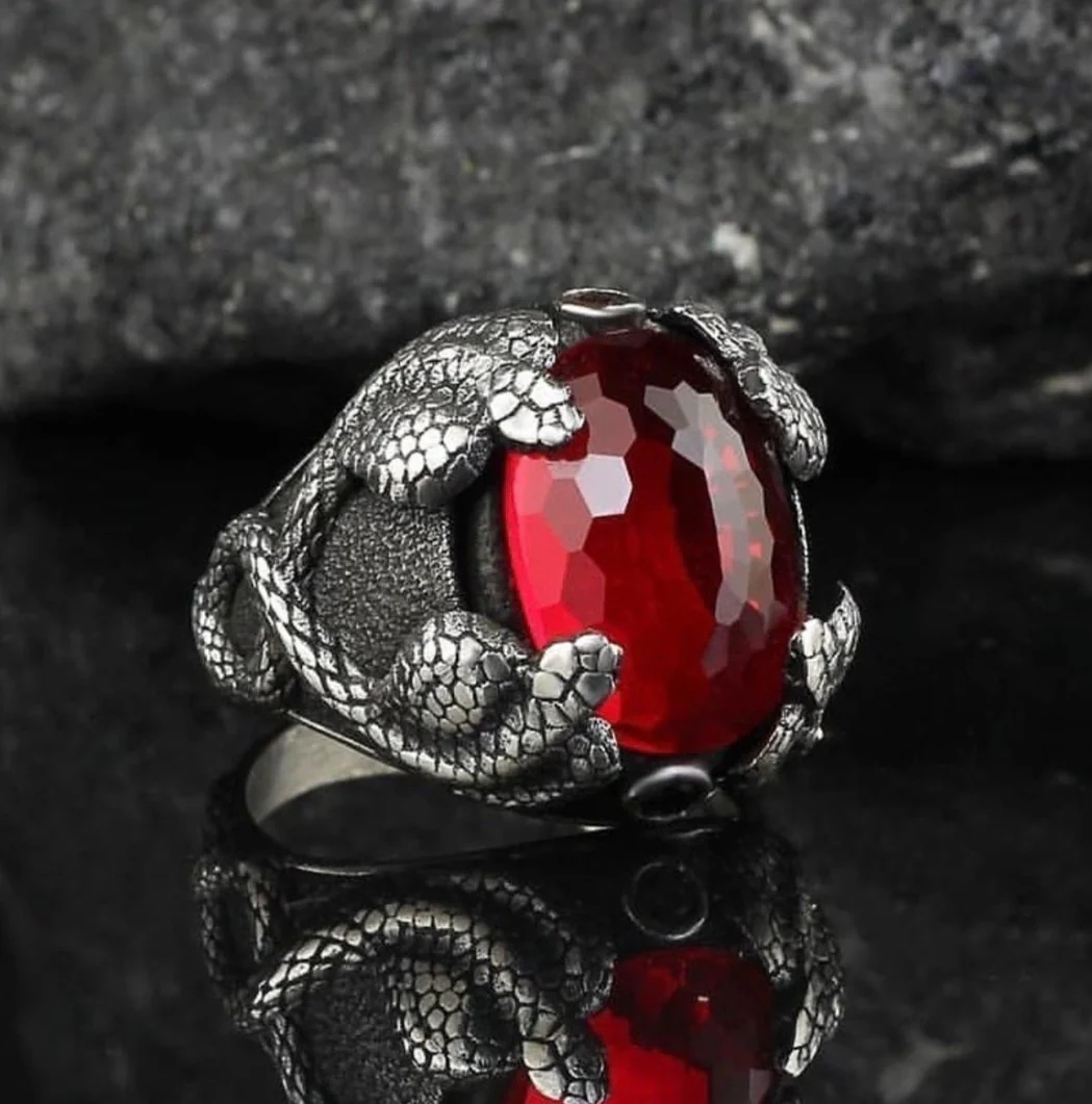 RARE PRINCE by CARAT SUTRA | Unique Designed Snake Ring with Red Zircon | 925 Sterling Silver Oxidized Ring | Men's Jewelry | With Certificate of Authenticity and 925 Hallmark - Image 4