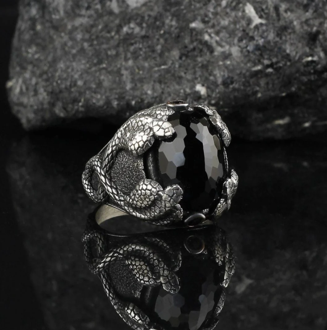 RARE PRINCE by CARAT SUTRA | Unique Designed Snake Ring with Black Zircon | 925 Sterling Silver Oxidized Ring | Men's Jewelry | With Certificate of Authenticity and 925 Hallmark - Image 3