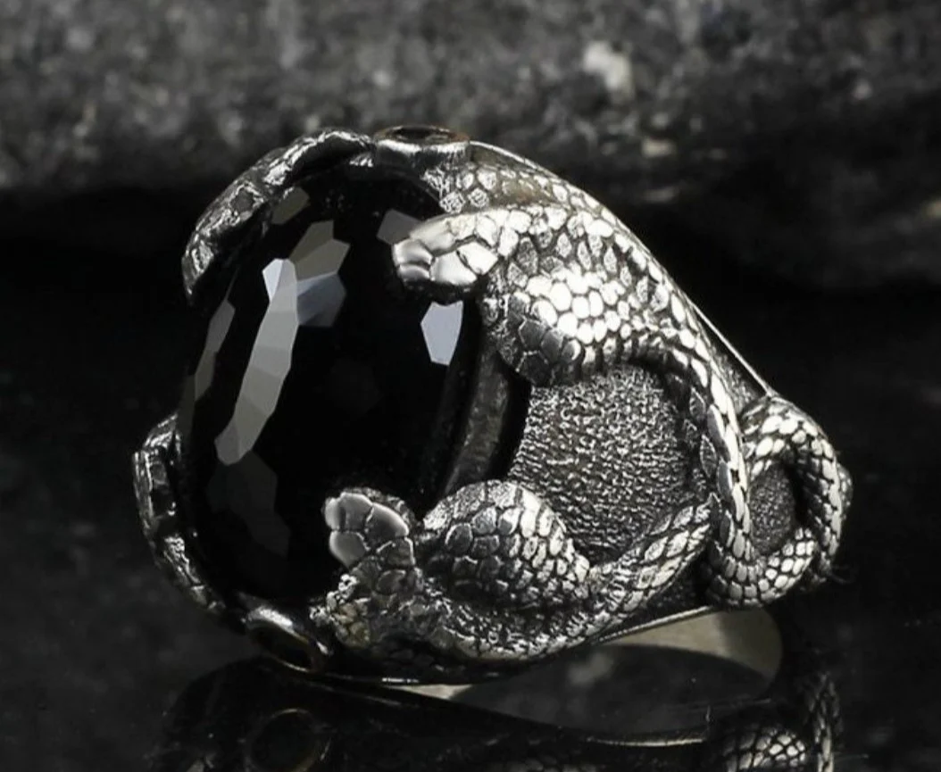 RARE PRINCE by CARAT SUTRA | Unique Designed Snake Ring with Black Zircon | 925 Sterling Silver Oxidized Ring | Men's Jewelry | With Certificate of Authenticity and 925 Hallmark - Image 4