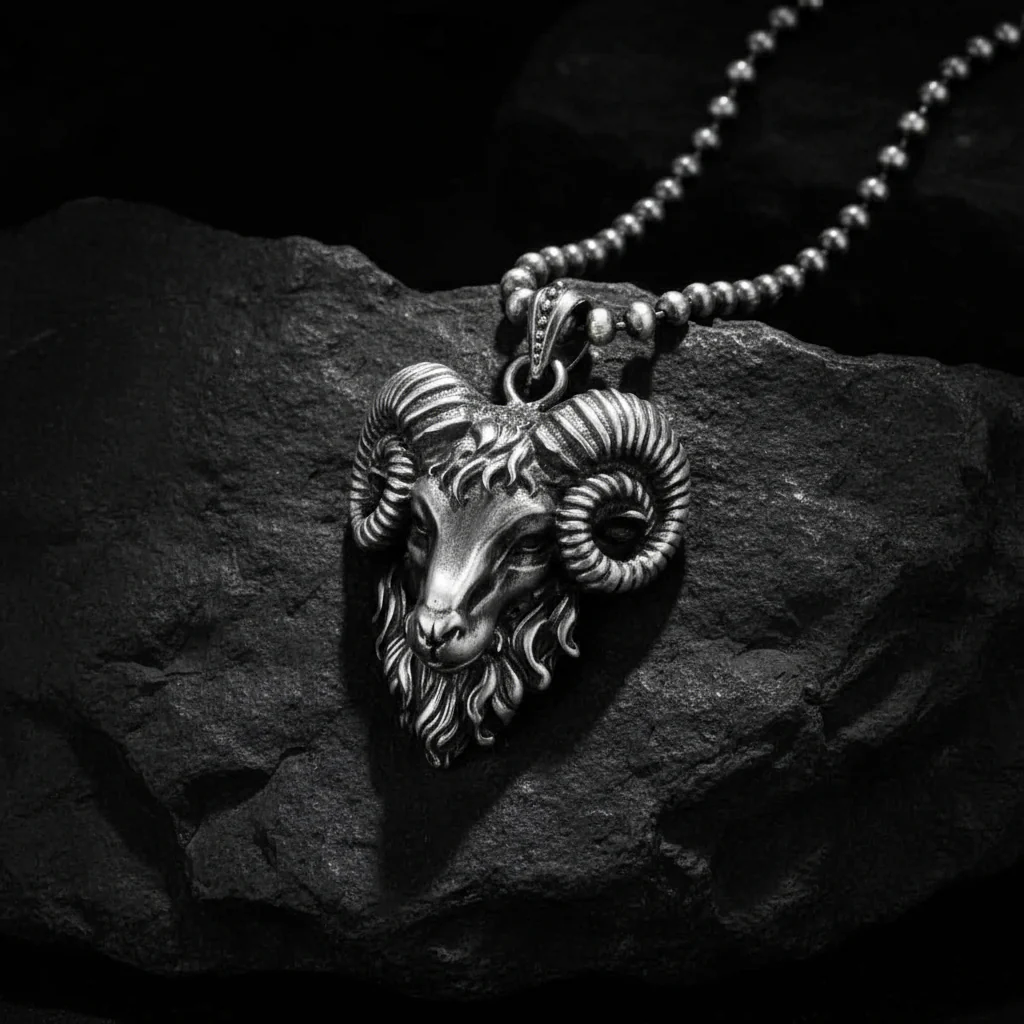 RARE PRINCE by CARAT SUTRA | Unique Designed Horned Ram Pendant for Aries Zodiac for Men | 925 Sterling Silver Oxidized Pendant | Men's Jewelry | With Certificate of Authenticity and 925 Hallmark