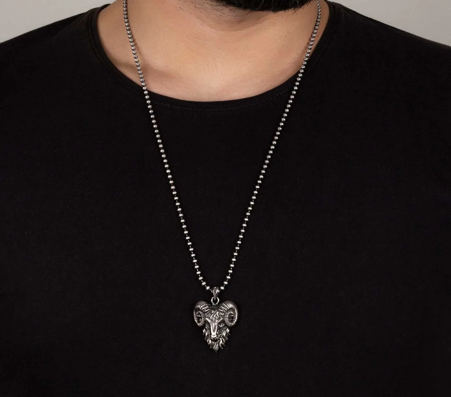 RARE PRINCE by CARAT SUTRA | Unique Designed Horned Ram Pendant for Aries Zodiac for Men | 925 Sterling Silver Oxidized Pendant | Men's Jewelry | With Certificate of Authenticity and 925 Hallmark - Image 2