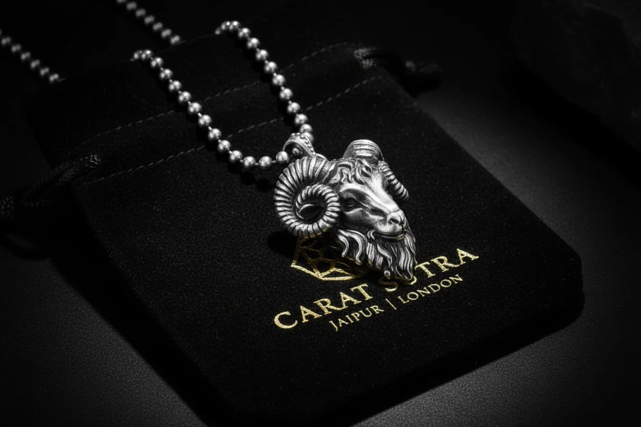 RARE PRINCE by CARAT SUTRA | Unique Designed Horned Ram Pendant for Aries Zodiac for Men | 925 Sterling Silver Oxidized Pendant | Men's Jewelry | With Certificate of Authenticity and 925 Hallmark - Image 3
