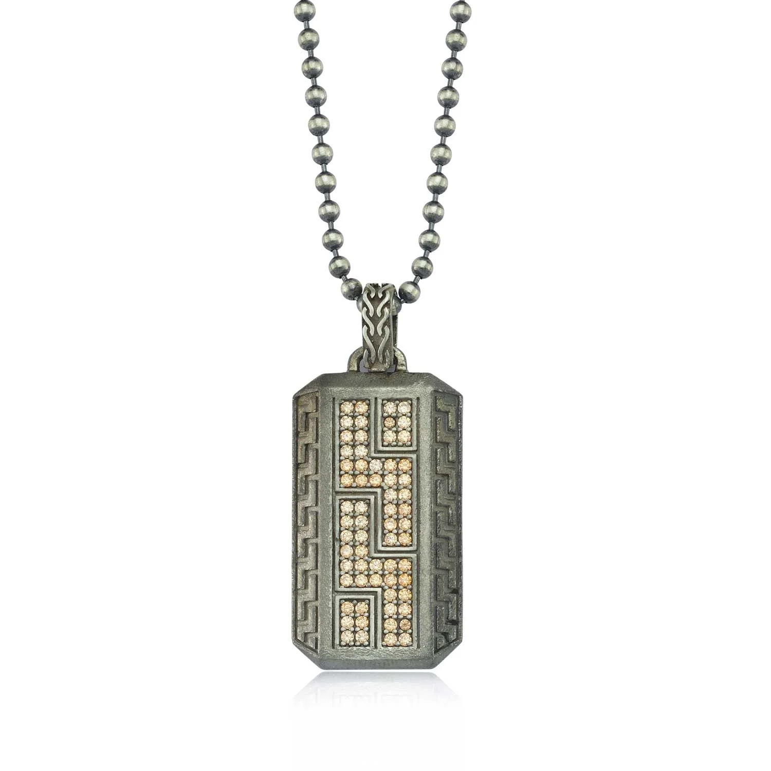 RARE PRINCE by CARAT SUTRA | Unique Greek Gucci Pattern Pendant Adorned with Cubic Zircons for Men | 925 Sterling Silver Oxidized Pendant | Men's Jewelry | With Certificate of Authenticity and 925 Hallmark - Image 3