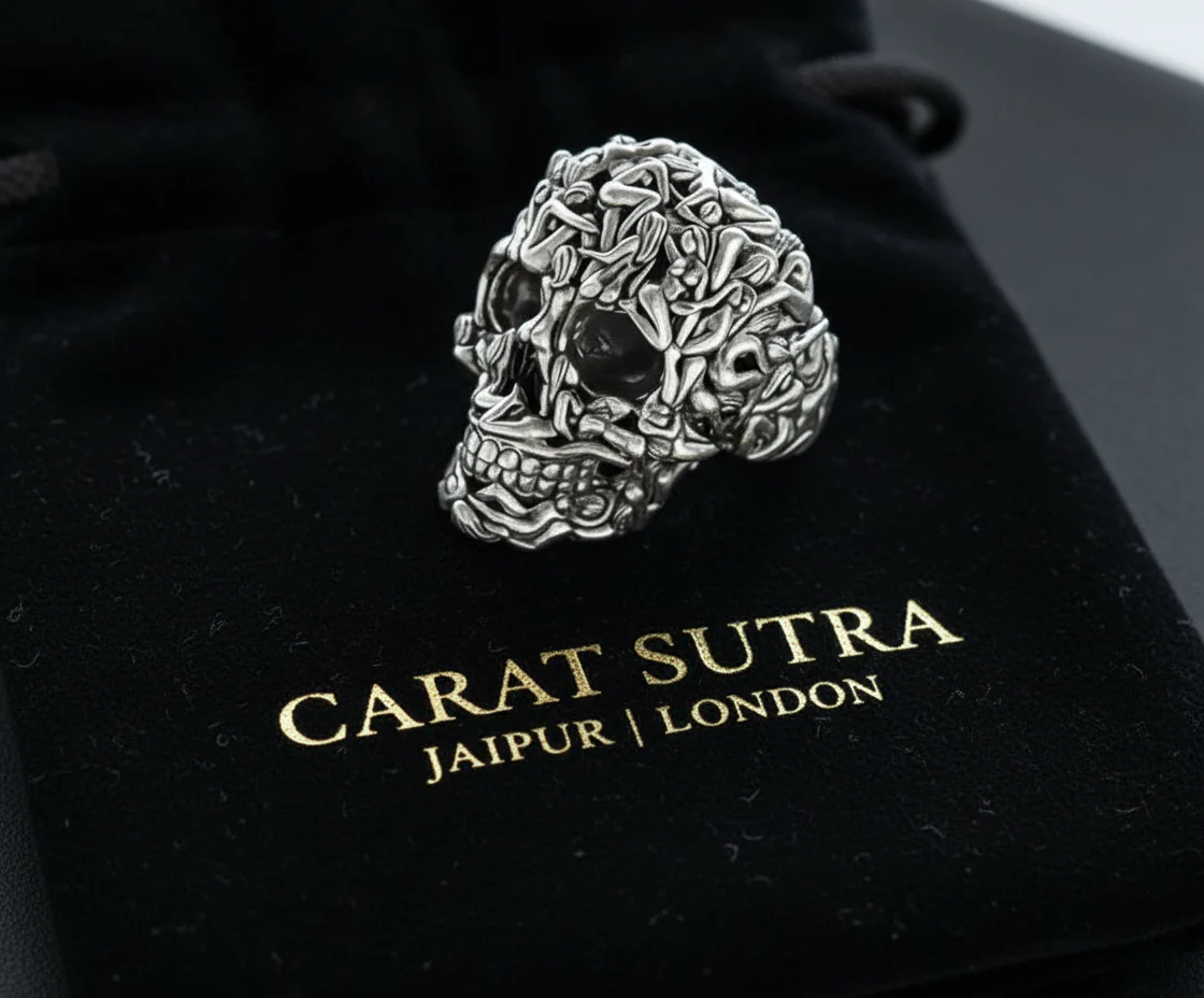 RARE PRINCE by CARAT SUTRA | Unique Designed Women's Body Skull Ring | 925 Sterling Silver Oxidized Ring | Men's Jewelry | With Certificate of Authenticity and 925 Hallmark - Image 3