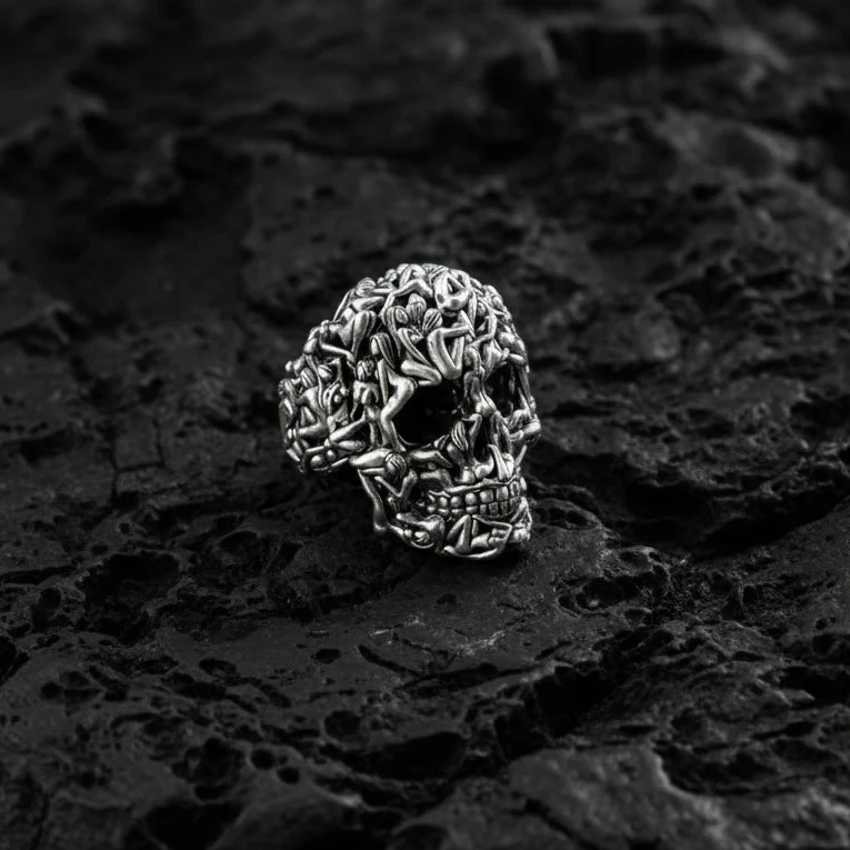 RARE PRINCE by CARAT SUTRA | Unique Designed Women's Body Skull Ring | 925 Sterling Silver Oxidized Ring | Men's Jewelry | With Certificate of Authenticity and 925 Hallmark - Image 4