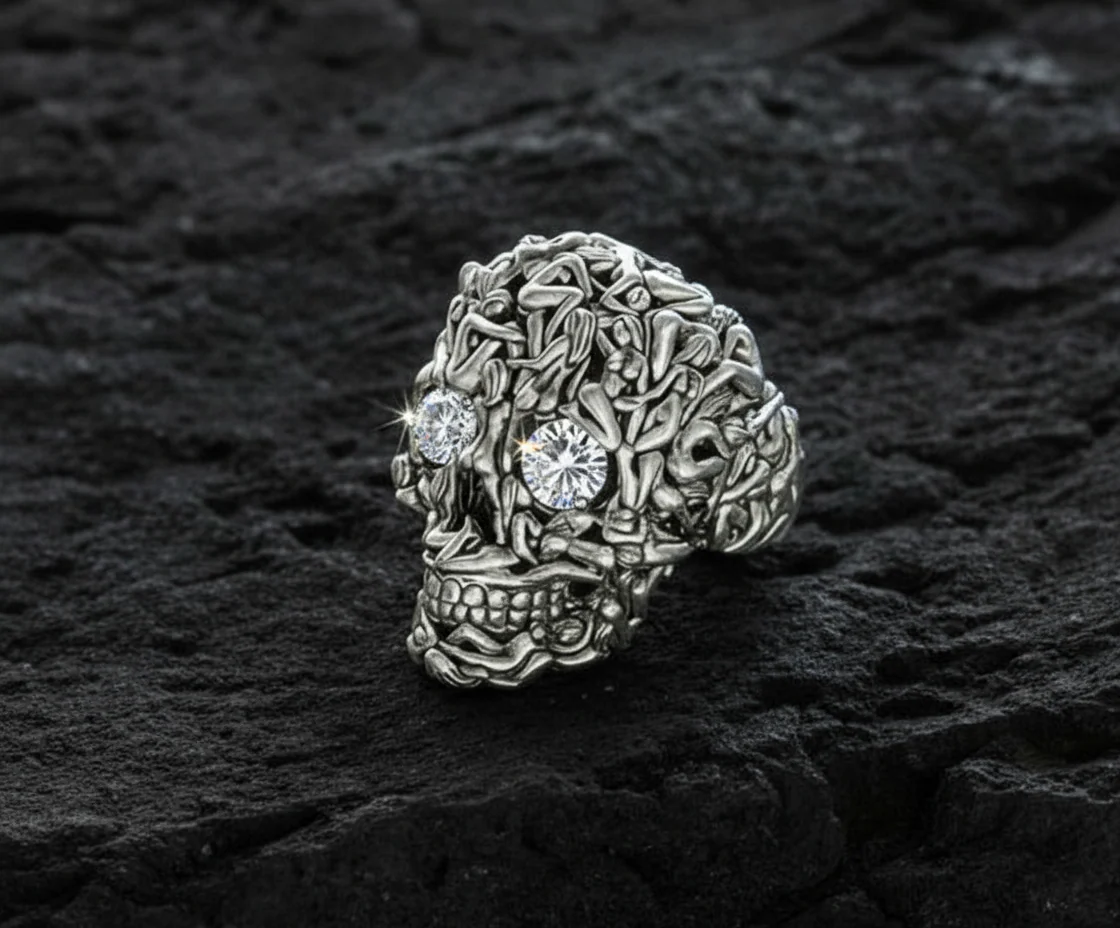 RARE PRINCE by CARAT SUTRA | Unique Designed Women's Body Skull Ring | 925 Sterling Silver Oxidized Ring | Men's Jewelry | With Certificate of Authenticity and 925 Hallmark - Image 8