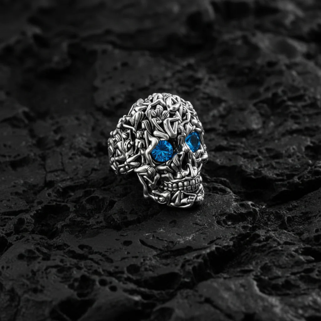 RARE PRINCE by CARAT SUTRA | Unique Designed Women's Body Skull Ring | 925 Sterling Silver Oxidized Ring | Men's Jewelry | With Certificate of Authenticity and 925 Hallmark - Image 9