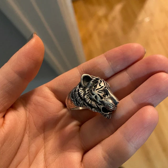 RARE PRINCE by CARAT SUTRA | Unique Designed 3D Tiger Face Ring | 925 Sterling Silver Oxidized Ring | Men's Jewelry | With Certificate of Authenticity and 925 Hallmark - Image 4