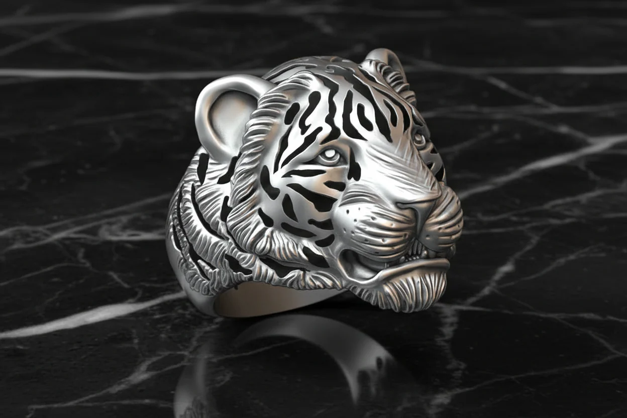 RARE PRINCE by CARAT SUTRA | Unique Designed 3D Tiger Face Ring | 925 Sterling Silver Oxidized Ring | Men's Jewelry | With Certificate of Authenticity and 925 Hallmark - Image 8