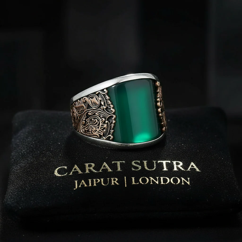 RARE PRINCE by CARAT SUTRA | Unique Designed Turkish Style Curved Ring with Green Onyx  | 925 Sterling Silver Gold Plated Ring | Men's Jewelry | With Certificate of Authenticity and 925 Hallmark - Image 2