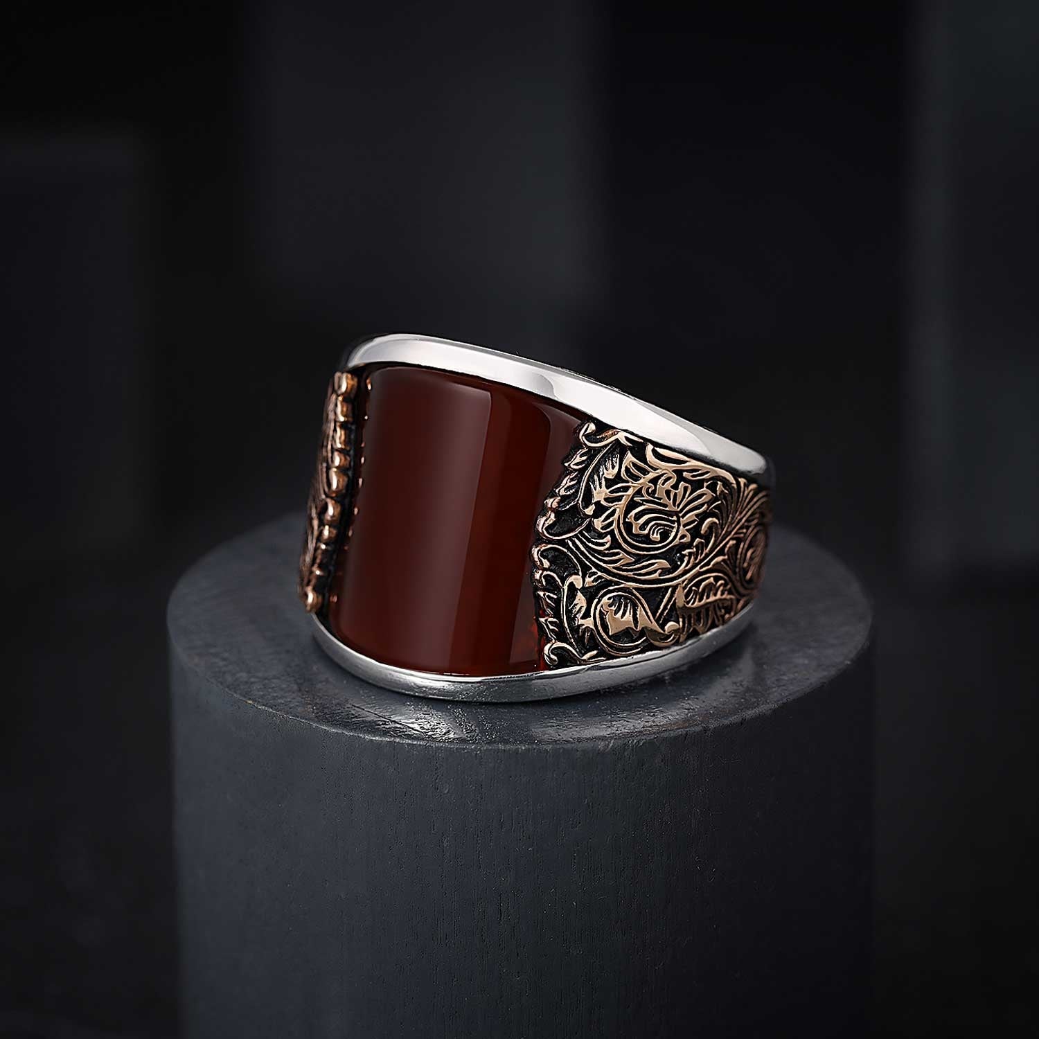RARE PRINCE by CARAT SUTRA | Unique Designed Turkish Style Curved Ring with Green Onyx  | 925 Sterling Silver Gold Plated Ring | Men's Jewelry | With Certificate of Authenticity and 925 Hallmark - Image 4