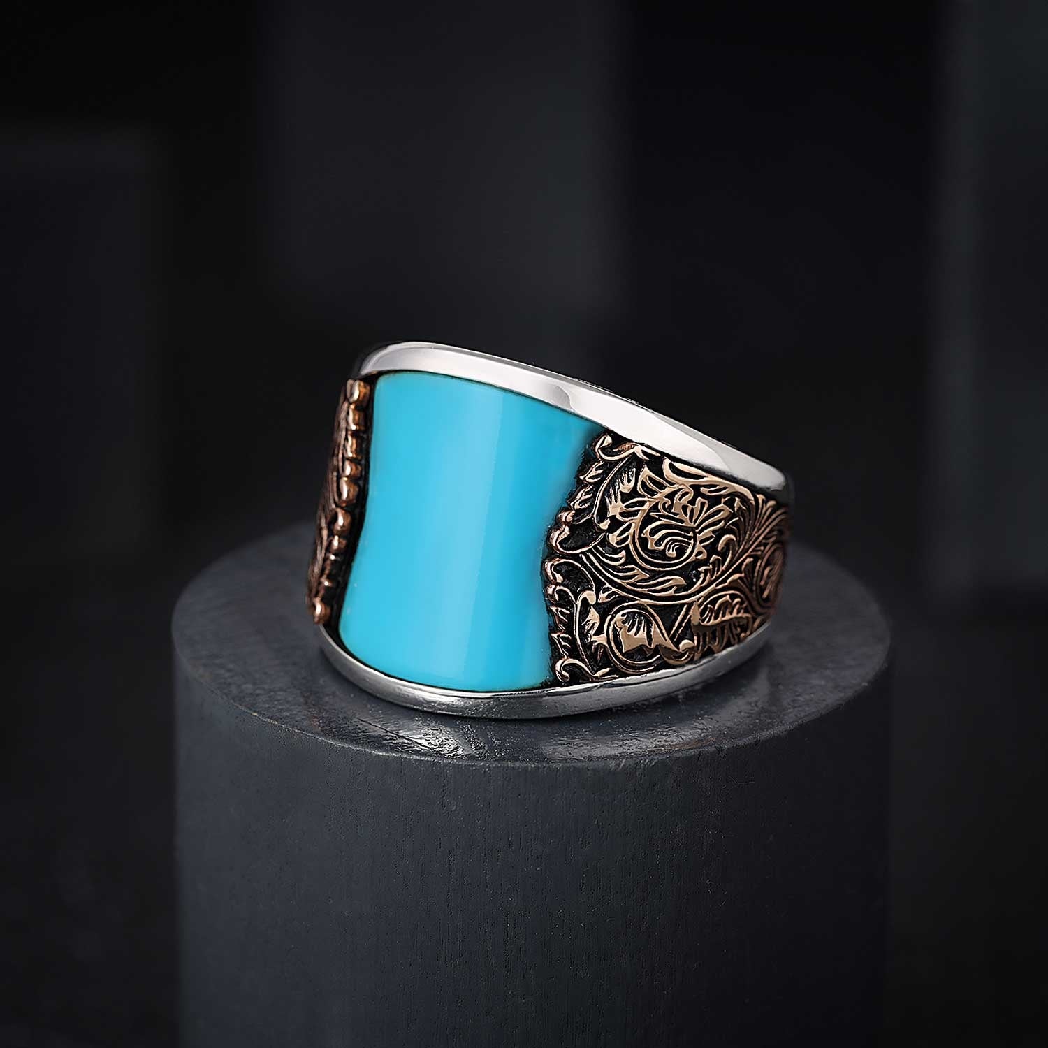 RARE PRINCE by CARAT SUTRA | Unique Designed Turkish Style Curved Ring with Green Onyx  | 925 Sterling Silver Gold Plated Ring | Men's Jewelry | With Certificate of Authenticity and 925 Hallmark - Image 5
