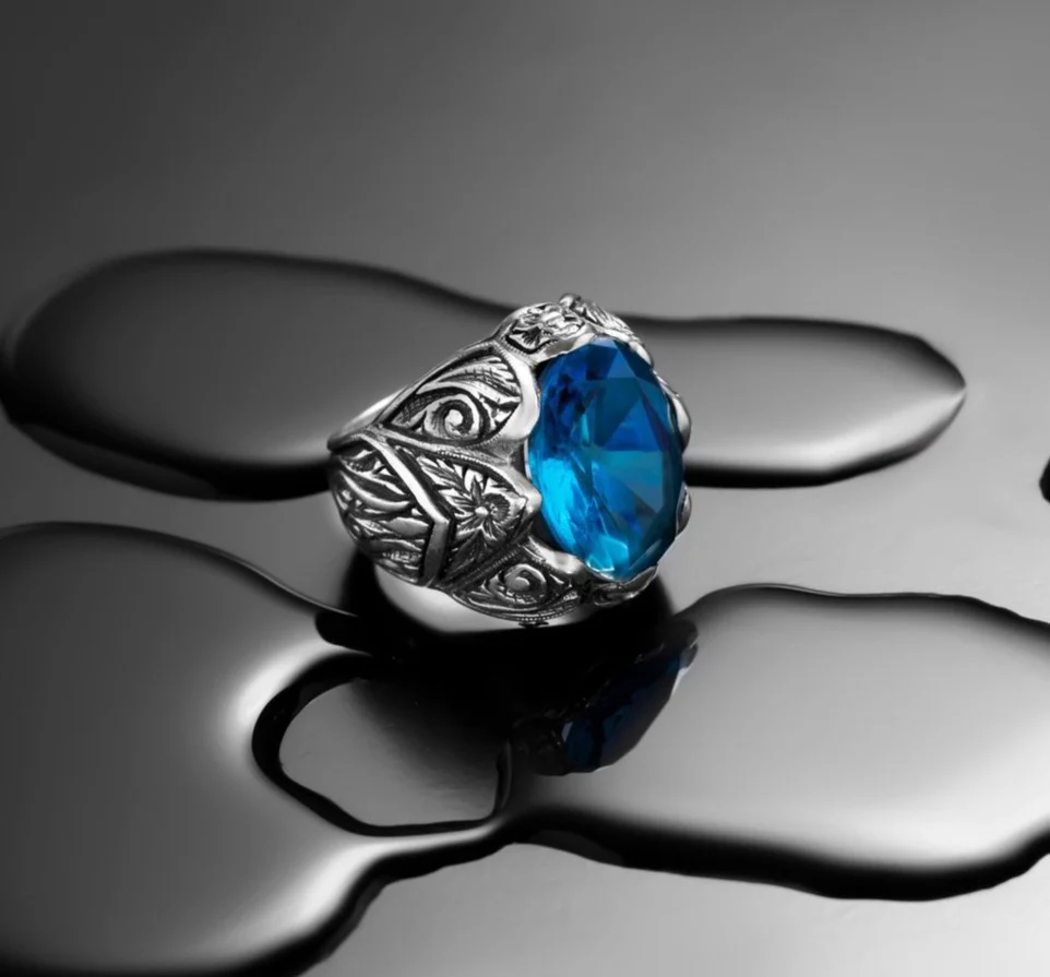 RARE PRINCE by CARAT SUTRA | Exclusively Designed Ring with Blue Topaz | 925 Sterling Silver Oxidized Ring | Men's Jewelry | With Certificate of Authenticity and 925 Hallmark - Image 5