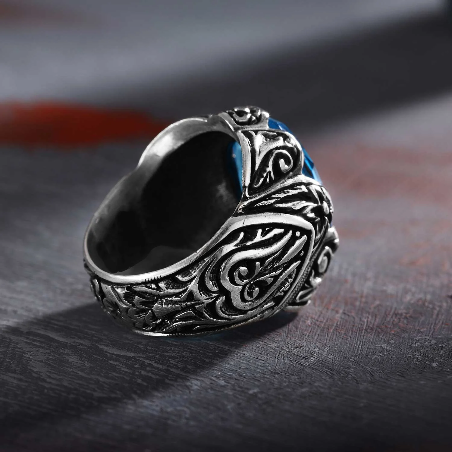 RARE PRINCE by CARAT SUTRA | Exclusively Designed Ring with Blue Topaz | 925 Sterling Silver Oxidized Ring | Men's Jewelry | With Certificate of Authenticity and 925 Hallmark - Image 6