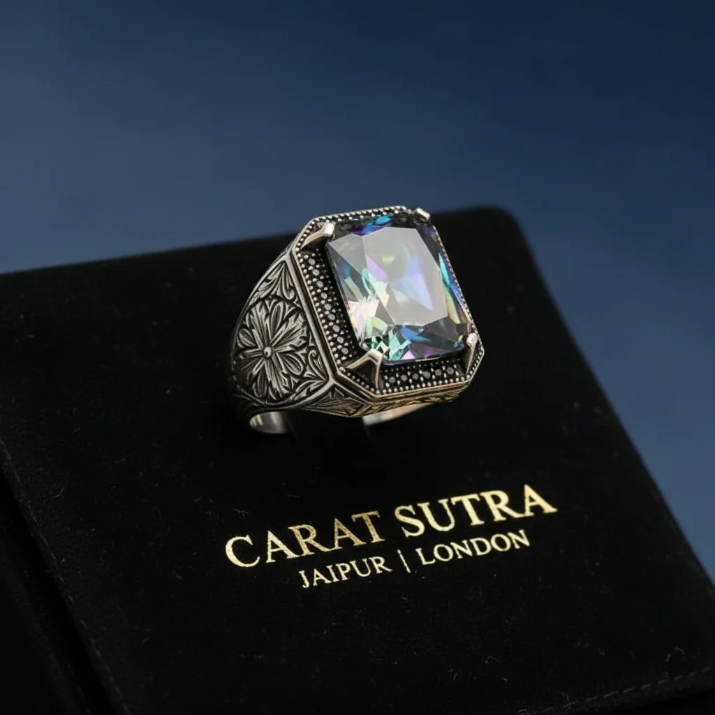 RARE PRINCE by CARAT SUTRA | Unique Designed Turkish Style Ring with Multicolored Alexandrite | 925 Sterling Silver Oxidized Ring | Men's Jewelry | With Certificate of Authenticity and 925 Hallmark - Image 3