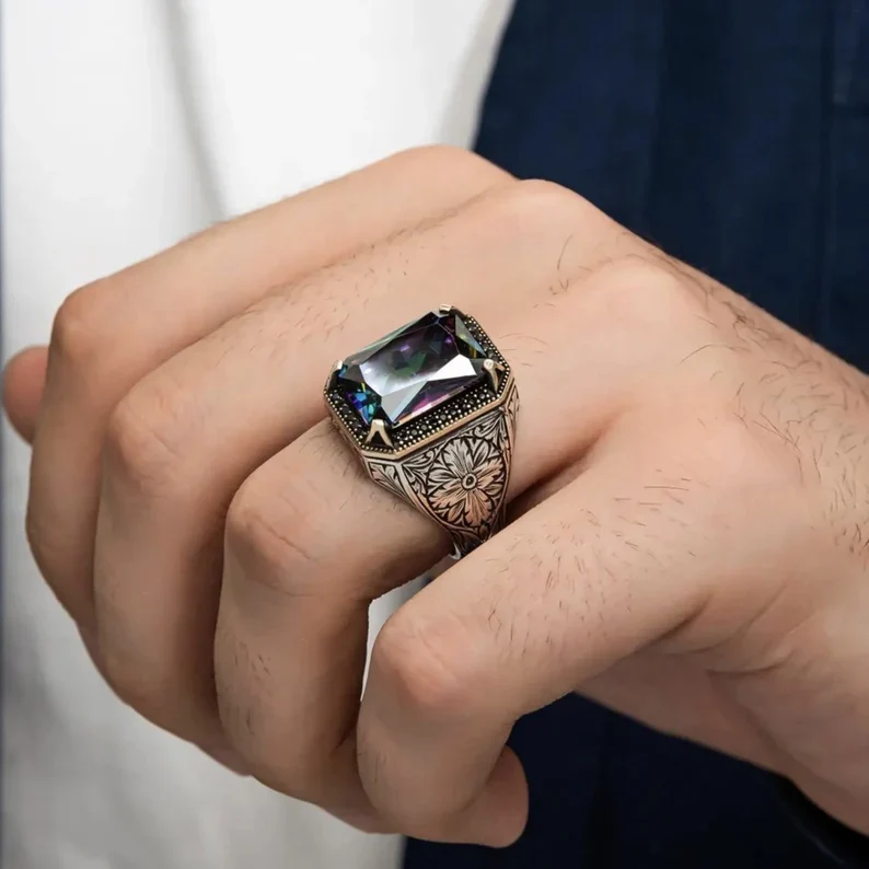 RARE PRINCE by CARAT SUTRA | Unique Designed Turkish Style Ring with Multicolored Alexandrite | 925 Sterling Silver Oxidized Ring | Men's Jewelry | With Certificate of Authenticity and 925 Hallmark - Image 5