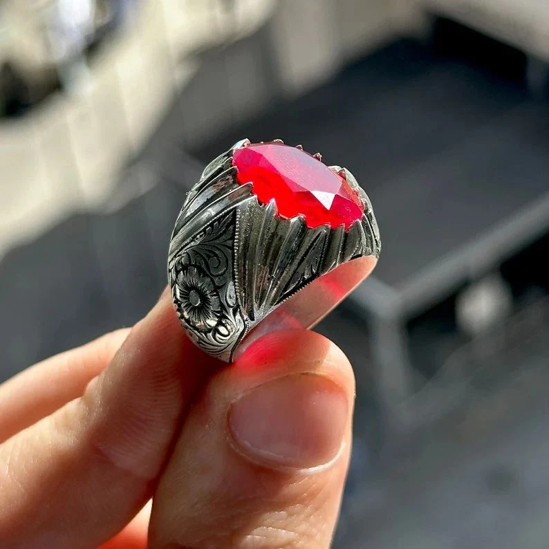 RARE PRINCE by CARAT SUTRA | Unique Designed Ring with Natural Red Ruby | 925 Sterling Silver Oxidized Ring | Men's Jewelry | With Certificate of Authenticity and 925 Hallmark - Image 3