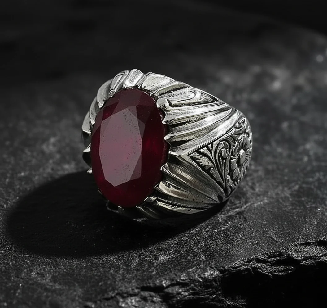RARE PRINCE by CARAT SUTRA | Unique Designed Ring with Natural Red Ruby | 925 Sterling Silver Oxidized Ring | Men's Jewelry | With Certificate of Authenticity and 925 Hallmark - Image 5