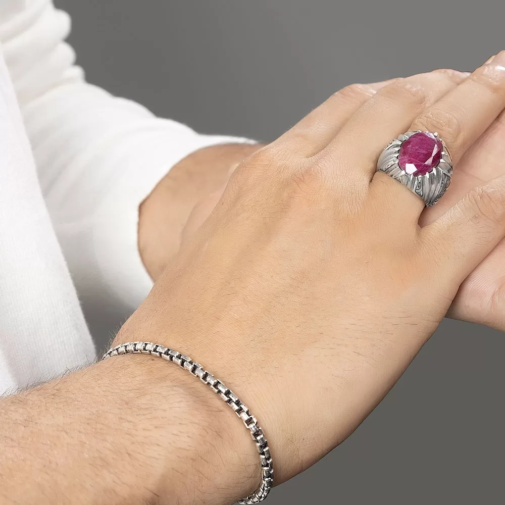 RARE PRINCE by CARAT SUTRA | Unique Designed Ring with Natural Red Ruby | 925 Sterling Silver Oxidized Ring | Men's Jewelry | With Certificate of Authenticity and 925 Hallmark - Image 6