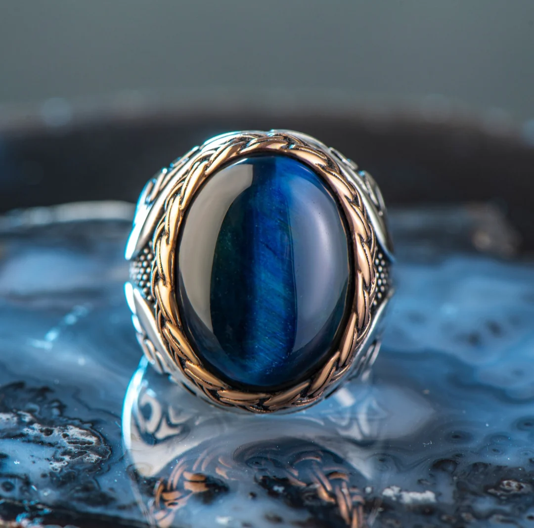 RARE PRINCE by CARAT SUTRA | Unique Designed Turkish Style Ring with Blue Sapphire | 925 Sterling Silver Oxidized Ring | Men's Jewelry | With Certificate of Authenticity and 925 Hallmark - Image 5