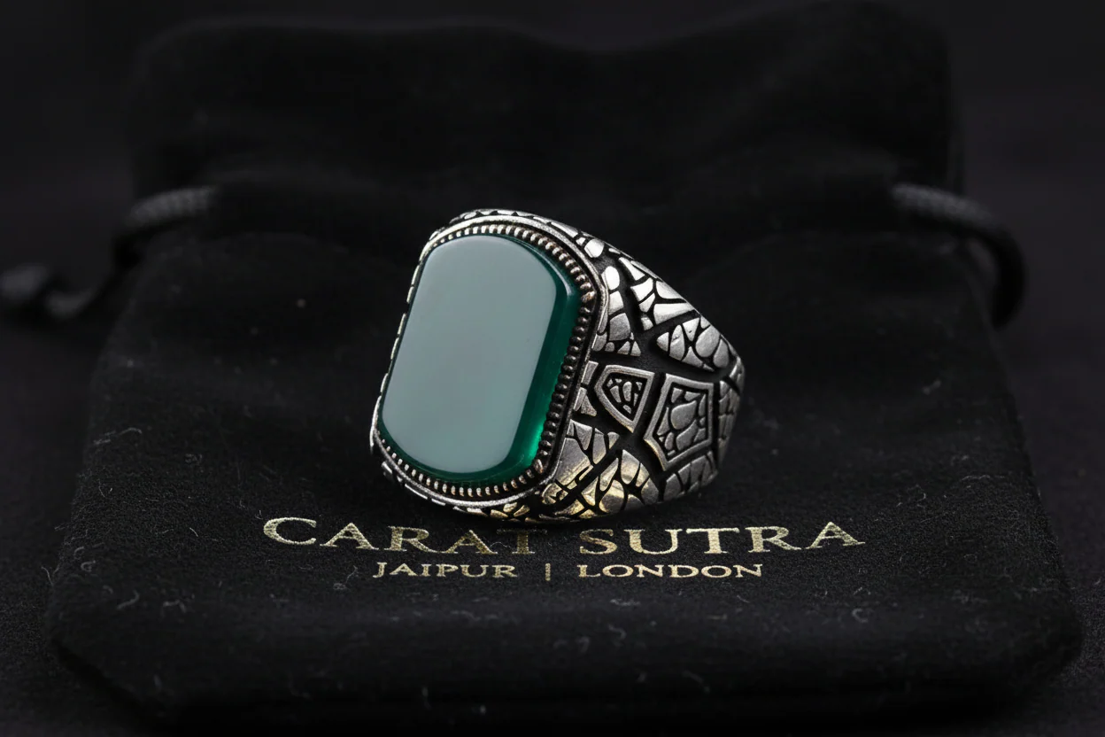 RARE PRINCE by CARAT SUTRA | Unique Designed Turkish Style Ring with Natural Green Onyx | 925 Sterling Silver Oxidized Ring | Men's Jewelry | With Certificate of Authenticity and 925 Hallmark - Image 4