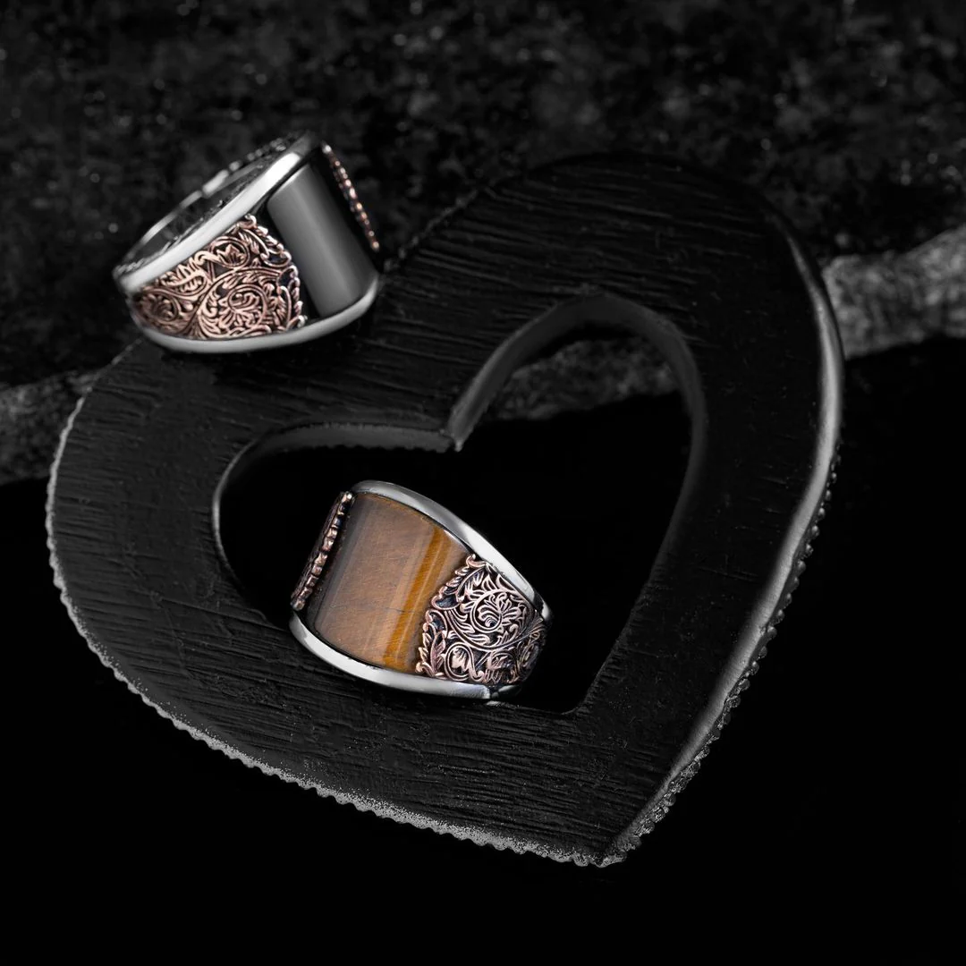 RARE PRINCE by CARAT SUTRA | Unique Designed Turkish Style Curved Ring with Natural Black Onyx | 925 Sterling Silver Gold Plated Ring | Men's Jewelry | With Certificate of Authenticity and 925 Hallmark - Image 3