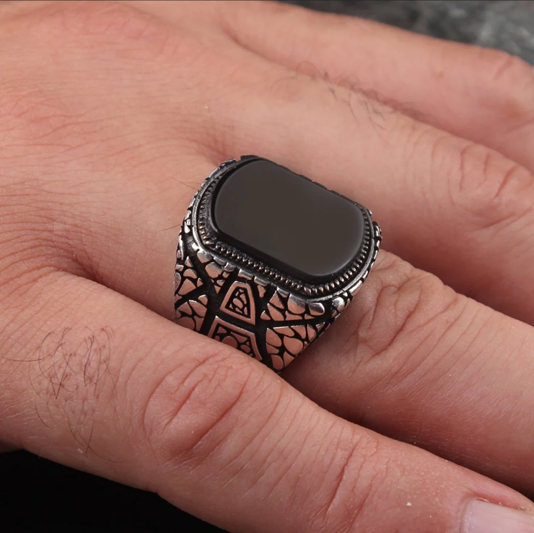 RARE PRINCE by CARAT SUTRA | Unique Designed Turkish Style Ring with Natural Black Onyx | 925 Sterling Silver Oxidized Ring | Men's Jewelry | With Certificate of Authenticity and 925 Hallmark - Image 3