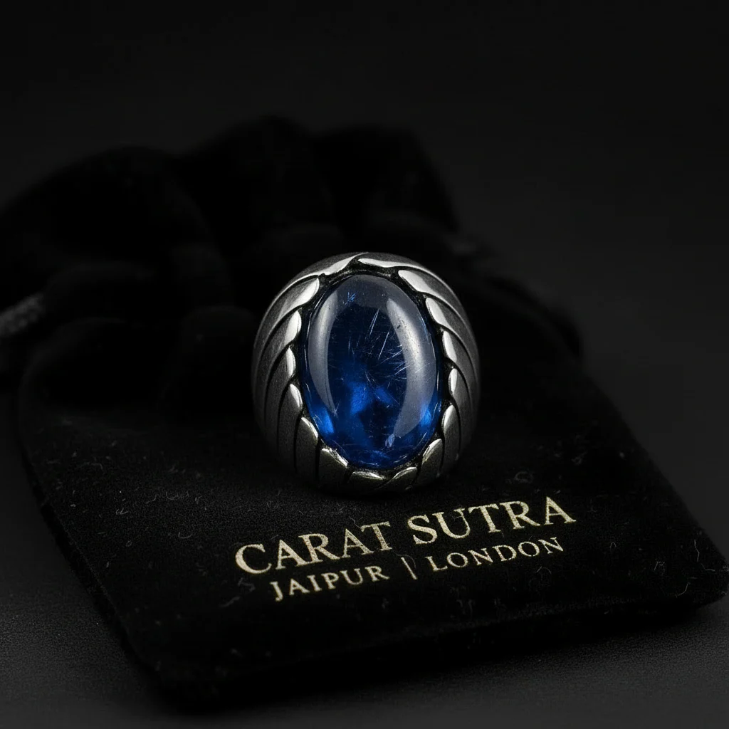 Unique Designed Turkish Style Ring with Blue Sapphire (Neelam), 925 Sterling Silver Oxidized Ring | Men's Jewelry | With Certificate of Authenticity and 925 Hallmark - Image 3