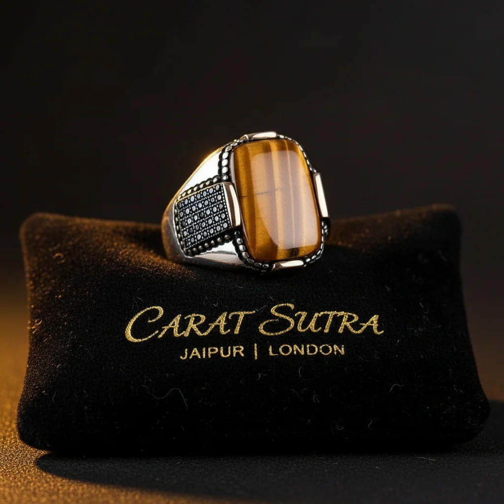 RARE PRINCE by CARAT SUTRA | Unique Designed Turkish Style Ring with Natural Tiger Eye | 925 Sterling Silver Oxidized Ring | Men's Jewelry | With Certificate of Authenticity and 925 Hallmark - Image 3
