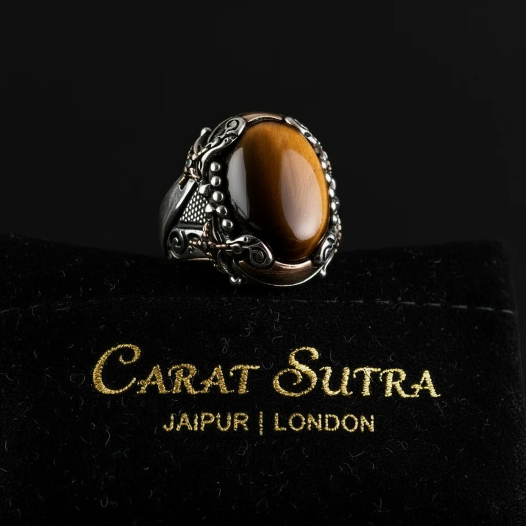 RARE PRINCE by CARAT SUTRA | Unique Designed Turkish Style Ring with Zulfiqar Sword and Natural Tiger Eye | 925 Sterling Silver Oxidized Ring | Men's Jewelry | With Certificate of Authenticity and 925 Hallmark - Image 2