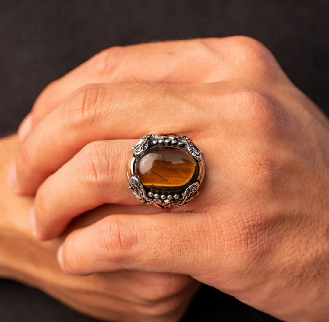 RARE PRINCE by CARAT SUTRA | Unique Designed Turkish Style Ring with Zulfiqar Sword and Natural Tiger Eye | 925 Sterling Silver Oxidized Ring | Men's Jewelry | With Certificate of Authenticity and 925 Hallmark - Image 3