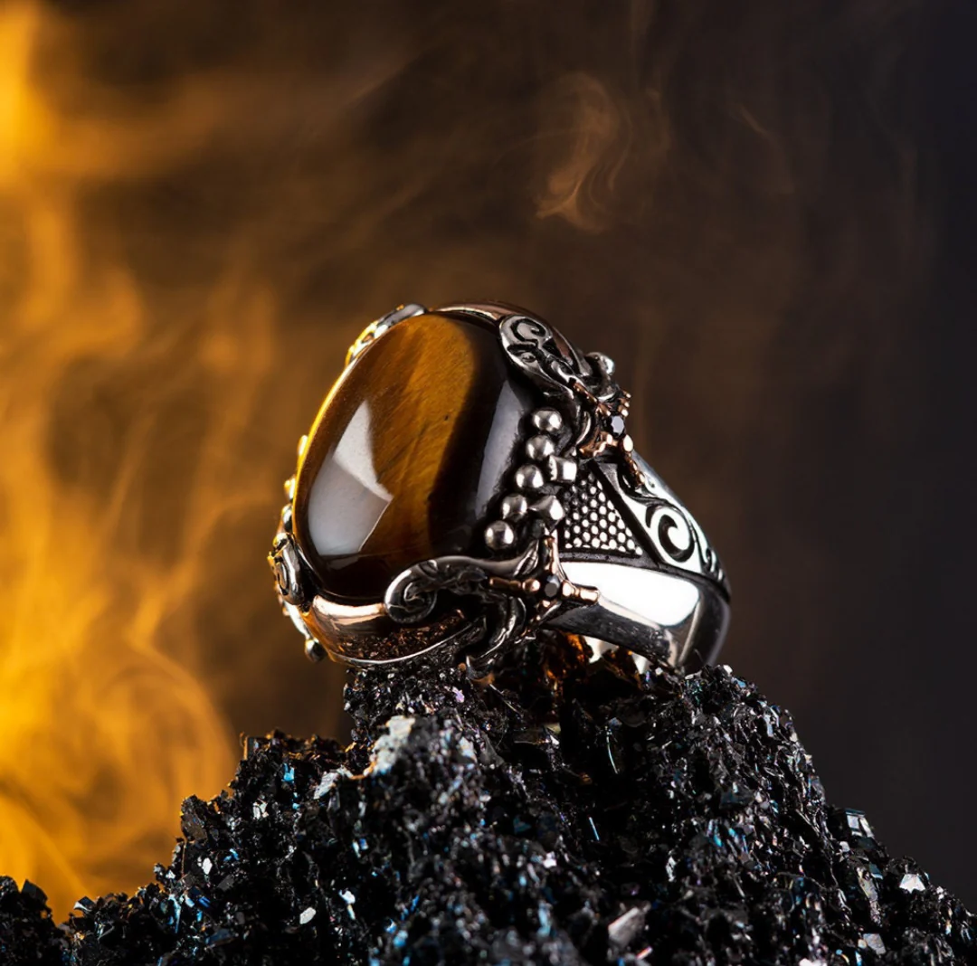 RARE PRINCE by CARAT SUTRA | Unique Designed Turkish Style Ring with Zulfiqar Sword and Natural Tiger Eye | 925 Sterling Silver Oxidized Ring | Men's Jewelry | With Certificate of Authenticity and 925 Hallmark - Image 4
