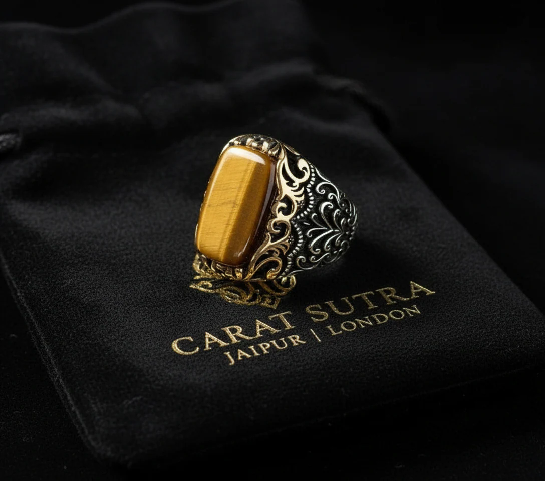 RARE PRINCE by CARAT SUTRA | Unique Designed Turkish Style Ring with Natural Tiger Eye  | 925 Sterling Silver Oxidized Ring | Men's Jewelry | With Certificate of Authenticity and 925 Hallmark - Image 2
