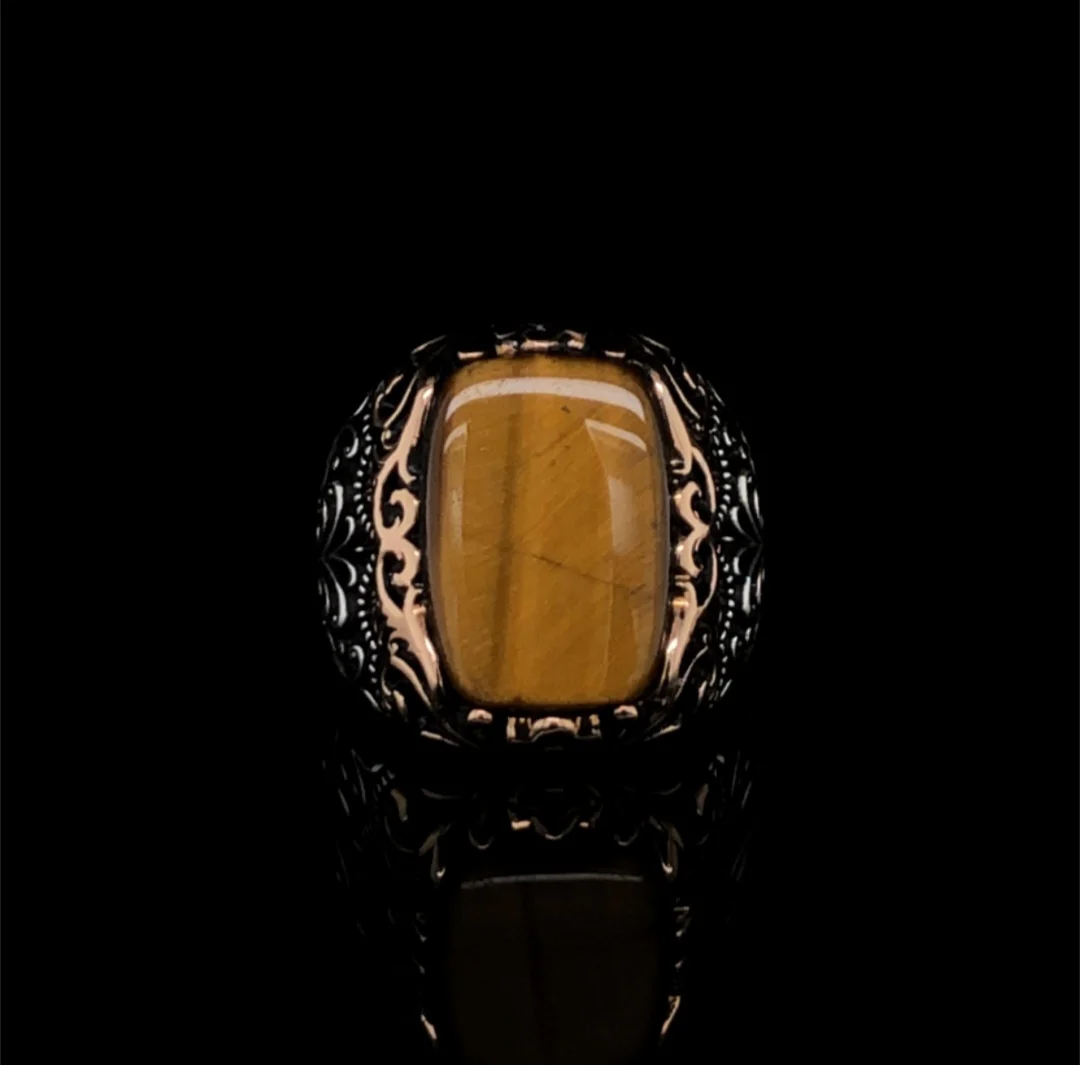 RARE PRINCE by CARAT SUTRA | Unique Designed Turkish Style Ring with Natural Tiger Eye  | 925 Sterling Silver Oxidized Ring | Men's Jewelry | With Certificate of Authenticity and 925 Hallmark - Image 5