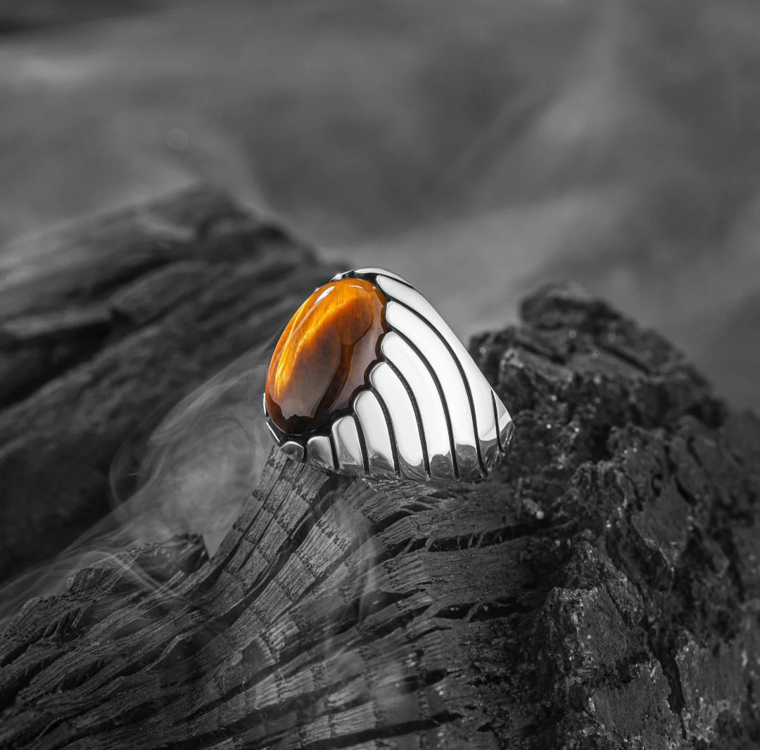 RARE PRINCE by CARAT SUTRA | Unique Designed Turkish Style Ring with Natural Tiger Eye | 925 Sterling Silver Oxidized Ring | Men's Jewelry | With Certificate of Authenticity and 925 Hallmark - Image 6