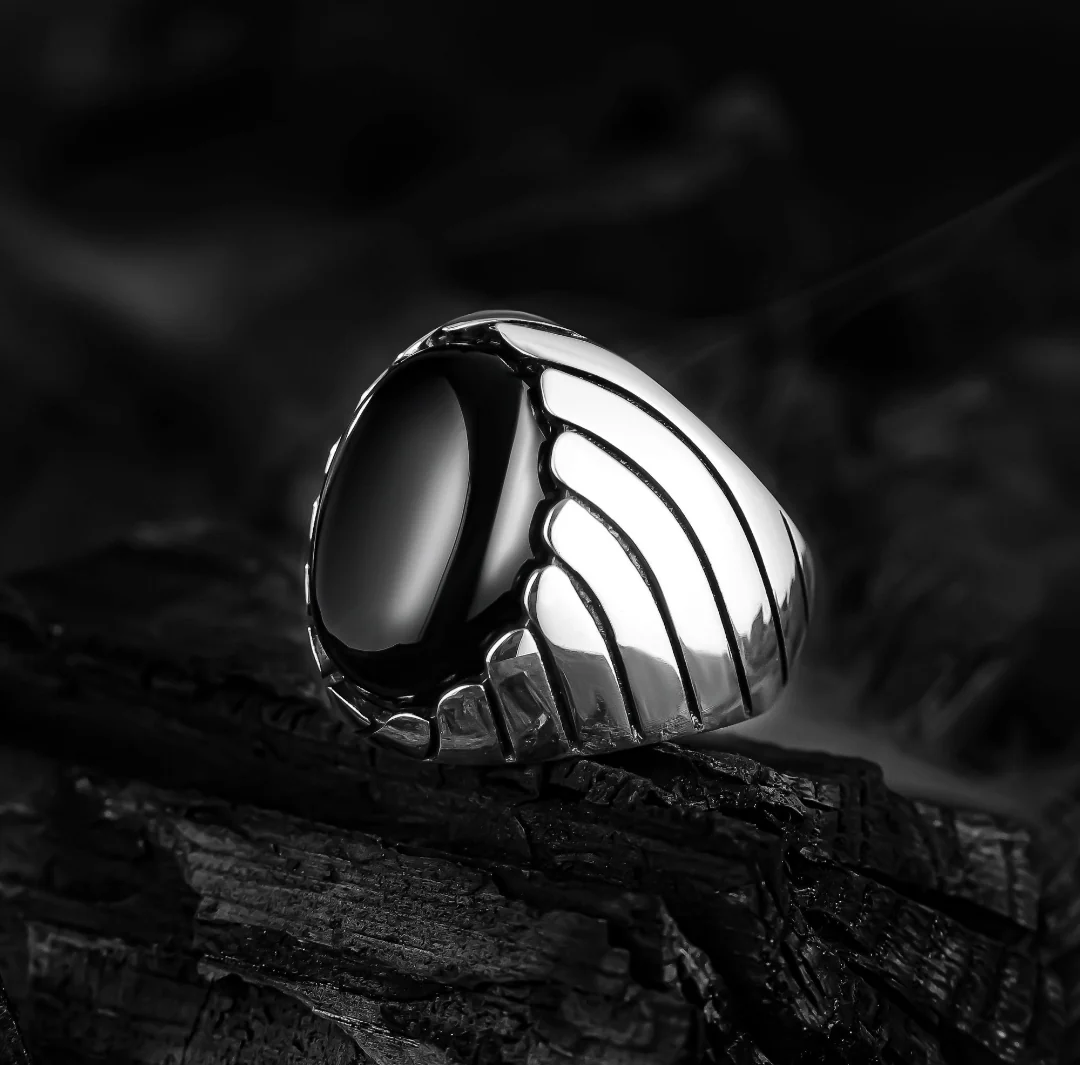 RARE PRINCE by CARAT SUTRA | Unique Designed Turkish Style Ring with Natural Black Onyx , 925 Sterling Silver Oxidized Ring | Men's Jewelry | With Certificate of Authenticity and 925 Hallmark - Image 2