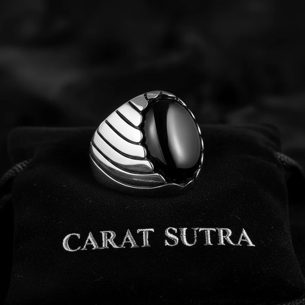 RARE PRINCE by CARAT SUTRA | Unique Designed Turkish Style Ring with Natural Black Onyx , 925 Sterling Silver Oxidized Ring | Men's Jewelry | With Certificate of Authenticity and 925 Hallmark - Image 3