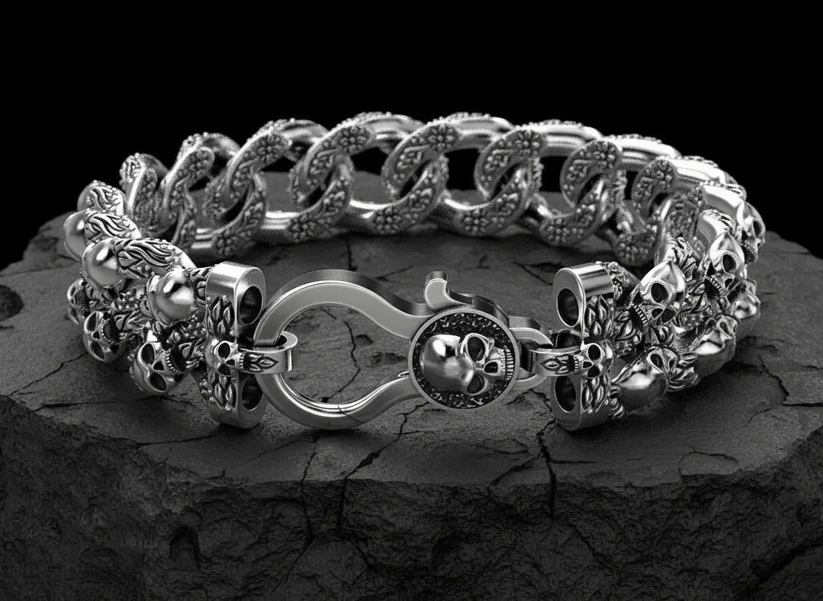 RARE PRINCE by CARAT SUTRA | Unique Designed Skull Bracelet for Men | Biker Bracelet for Men | 925 Sterling Silver Bracelet | Men's Jewelry | With Certificate of Authenticity and 925 Hallmark
