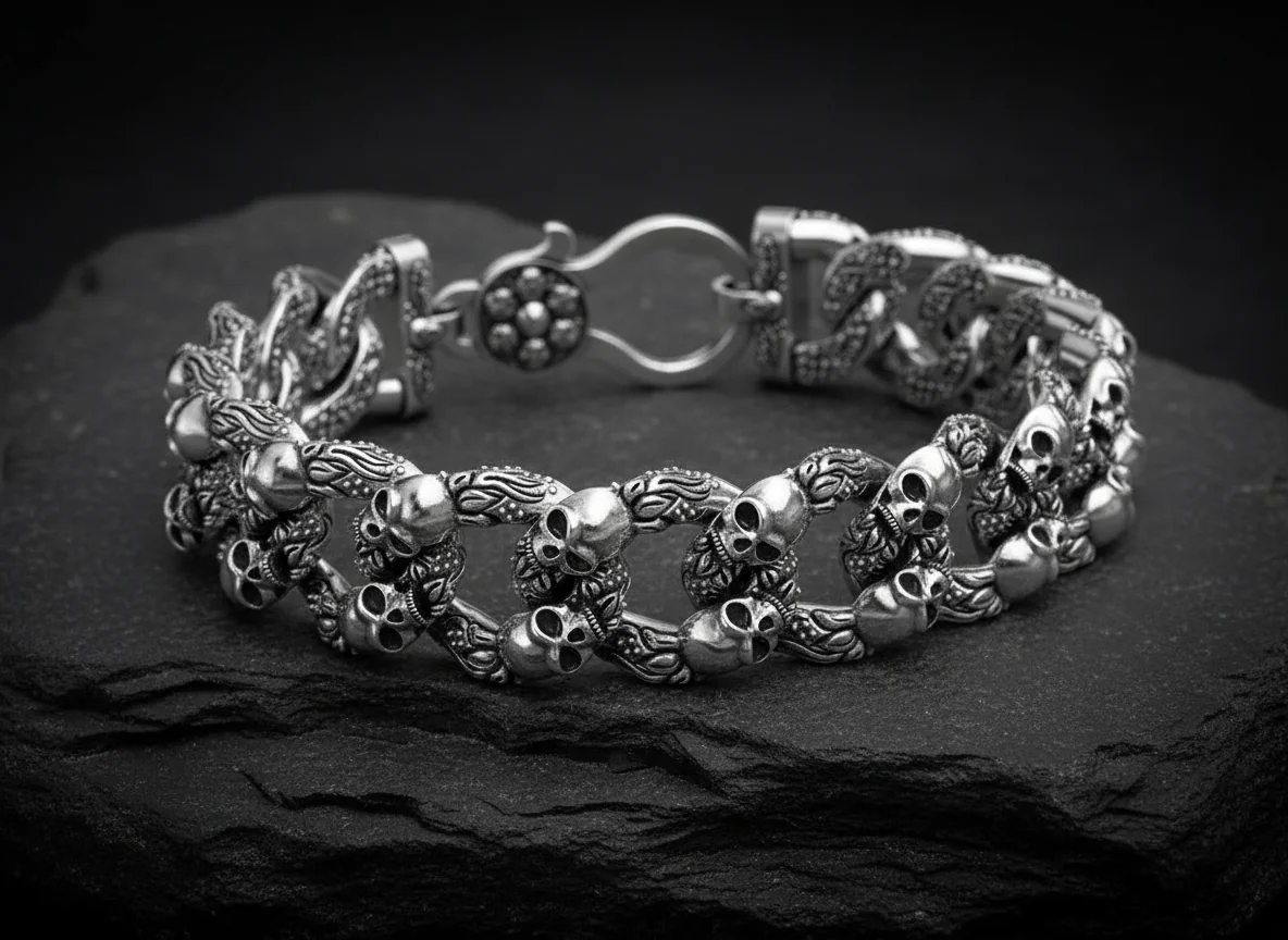 RARE PRINCE by CARAT SUTRA | Unique Designed Skull Bracelet for Men | Biker Bracelet for Men | 925 Sterling Silver Bracelet | Men's Jewelry | With Certificate of Authenticity and 925 Hallmark - Image 2