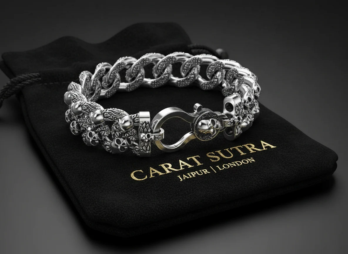 RARE PRINCE by CARAT SUTRA | Unique Designed Skull Bracelet for Men | Biker Bracelet for Men | 925 Sterling Silver Bracelet | Men's Jewelry | With Certificate of Authenticity and 925 Hallmark - Image 3
