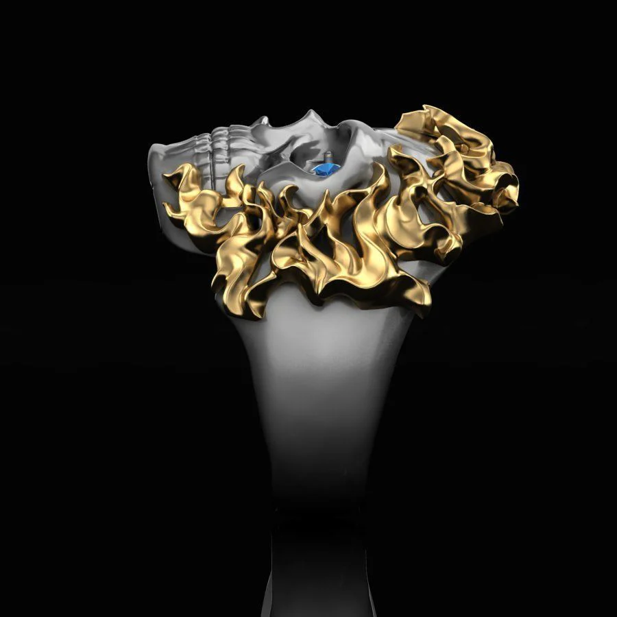 RARE PRINCE by CARAT SUTRA | Unique Designed Burning Head Skull Ring | 925 Sterling Silver Black Rhodium & Gold Plated Ring | Men's Jewelry | With Certificate of Authenticity and 925 Hallmark - Image 3